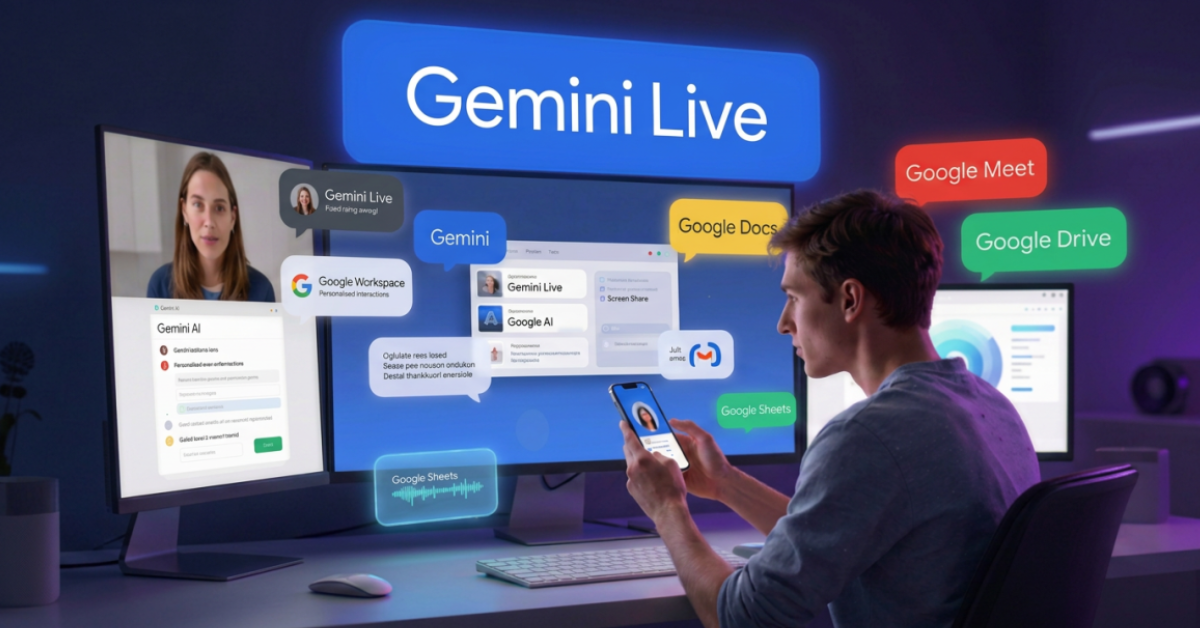 Gemini Live real-time AI assistant providing voice conversations, screen sharing and camera assistance in 2026